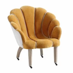 Barnard Scalloped Clam Chair, Mustard Chenille -The Furniture Shop ACH 2163 MUSTARD CHENILLE WB1