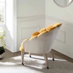 Barnard Scalloped Clam Chair, Mustard Chenille -The Furniture Shop ACH 2163 MUSTARD CHENILLE scene2