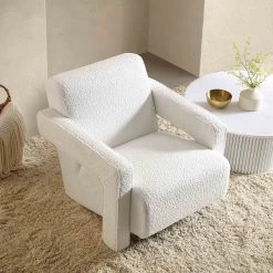 Brompton Sculptural Armchair, White Boucle -The Furniture Shop ACH 2173 WHITE BOUCLE scene2