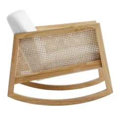 Fyne Ecru Boucle Rocking Armchair With Rattan Armrests -The Furniture Shop ACH 40 ECRU NAT WB3