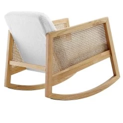 Fyne Ecru Boucle Rocking Armchair With Rattan Armrests -The Furniture Shop ACH 40 ECRU NAT WB4