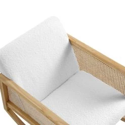 Fyne Ecru Boucle Rocking Armchair With Rattan Armrests -The Furniture Shop ACH 40 ECRU NAT detail1