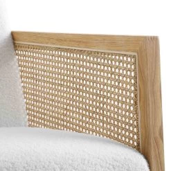 Fyne Ecru Boucle Rocking Armchair With Rattan Armrests -The Furniture Shop ACH 40 ECRU NAT detail2