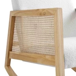 Fyne Ecru Boucle Rocking Armchair With Rattan Armrests -The Furniture Shop ACH 40 ECRU NAT detail3