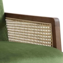 Fyne Moss Green Velvet Walnut Frame Rattan Armchair -The Furniture Shop ACH 608 GREENVEL WALN detail2