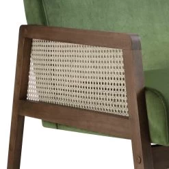 Fyne Moss Green Velvet Walnut Frame Rattan Armchair -The Furniture Shop ACH 608 GREENVEL WALN detail3