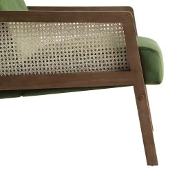 Fyne Moss Green Velvet Walnut Frame Rattan Armchair -The Furniture Shop ACH 608 GREENVEL WALN detail4