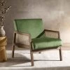 Fyne Moss Green Velvet Walnut Frame Rattan Armchair -The Furniture Shop ACH 608 GREENVEL WALN main