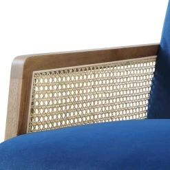 Fyne Navy Blue Velvet Walnut Frame Rattan Armchair -The Furniture Shop ACH 608 NAVYVEL WALN detail2