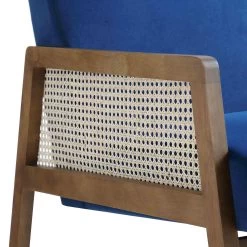 Fyne Navy Blue Velvet Walnut Frame Rattan Armchair -The Furniture Shop ACH 608 NAVYVEL WALN detail3
