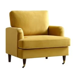 Brigette Mustard Velvet Armchair With Antique Brass Castor Legs 16 Brigette Mustard Velvet Armchair With Antique Brass Castor Legs -The Furniture Shop AYSF 010 MUSTARD VEL 1ST WB1