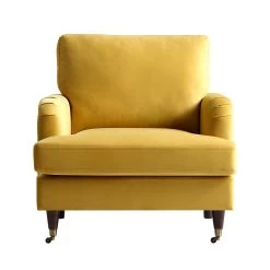 Brigette Mustard Velvet Armchair With Antique Brass Castor Legs 15 Brigette Mustard Velvet Armchair With Antique Brass Castor Legs -The Furniture Shop AYSF 010 MUSTARD VEL 1ST WB2
