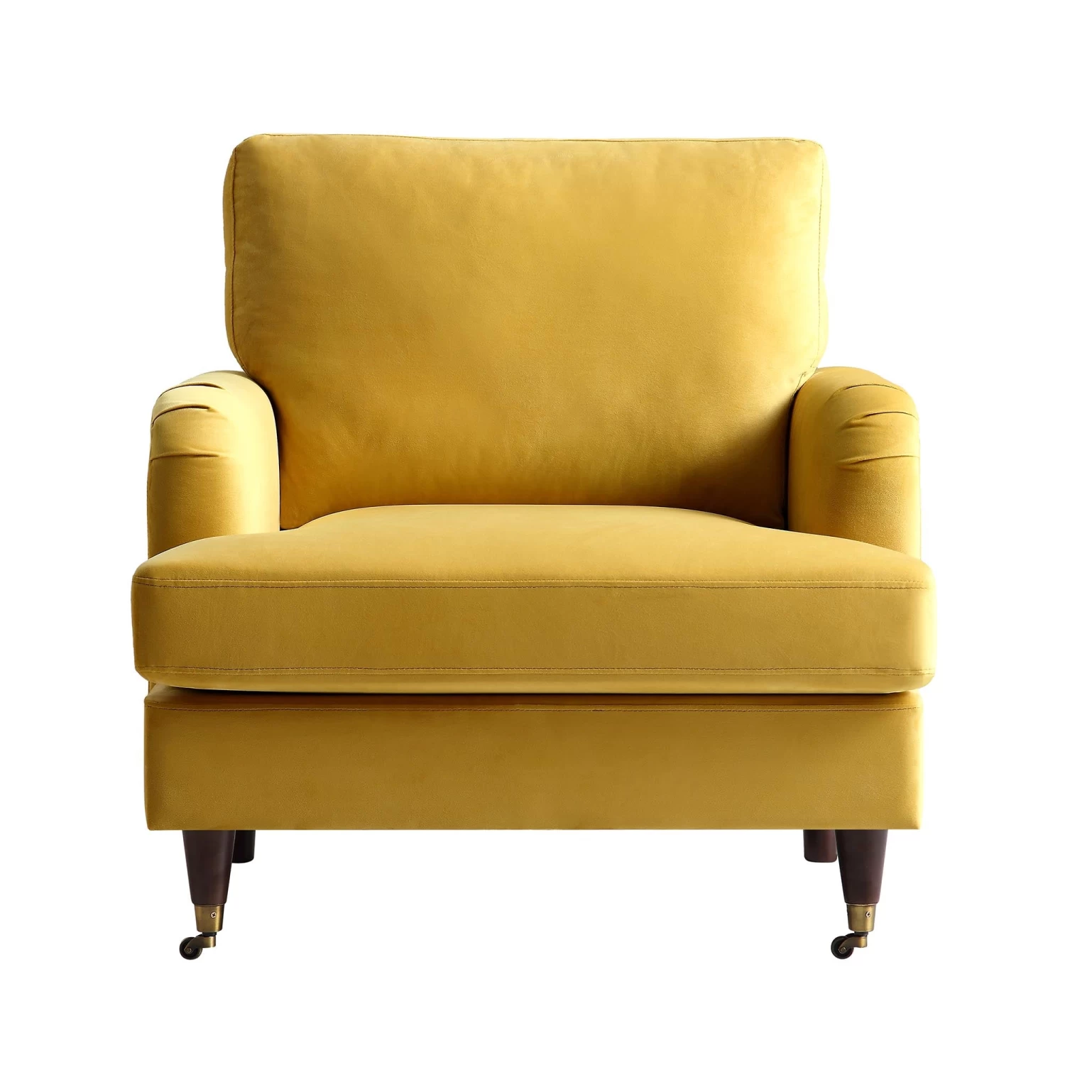 Brigette Mustard Velvet Armchair With Antique Brass Castor Legs 5 Brigette Mustard Velvet Armchair With Antique Brass Castor Legs - Image 3