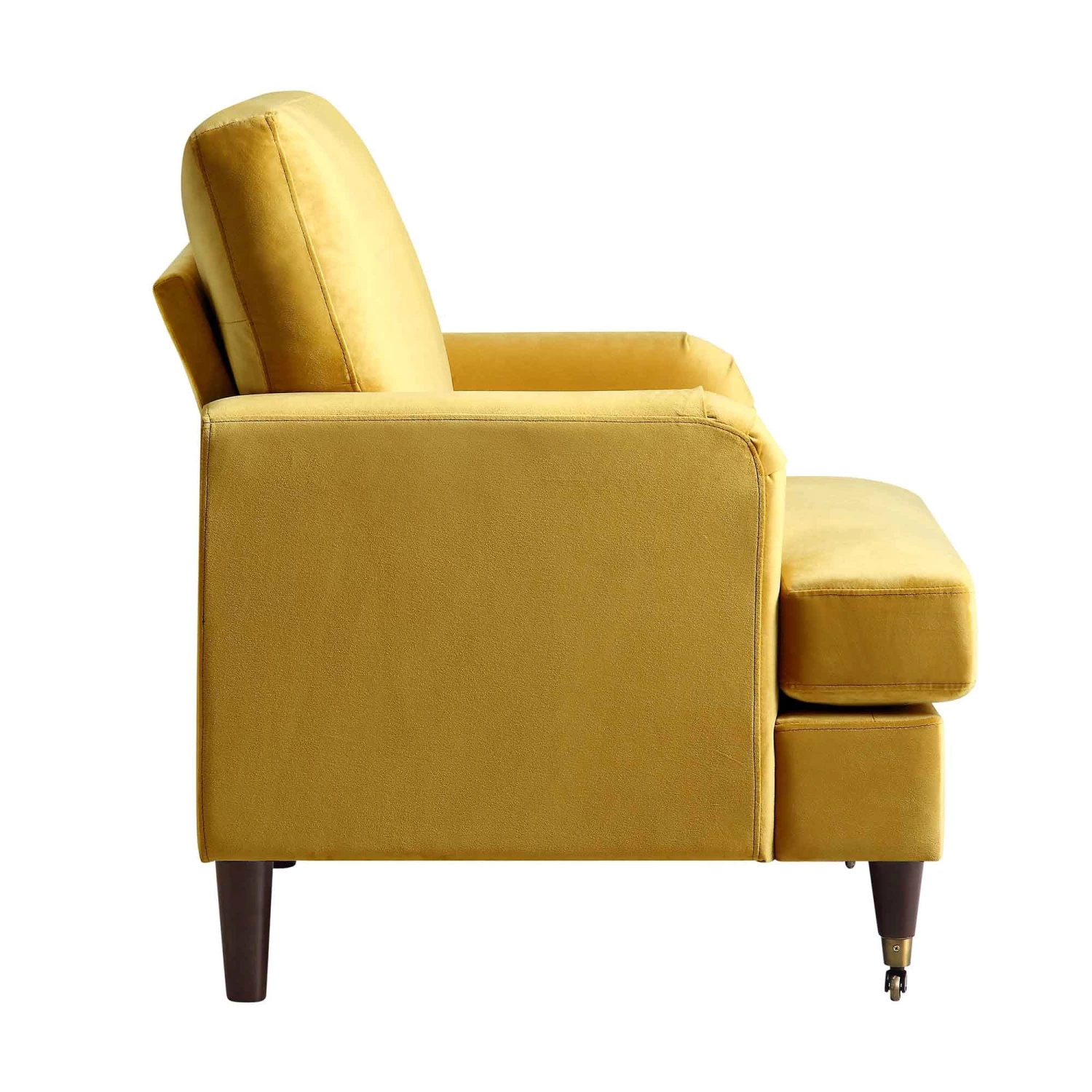 Brigette Mustard Velvet Armchair With Antique Brass Castor Legs 8 Brigette Mustard Velvet Armchair With Antique Brass Castor Legs - Image 6