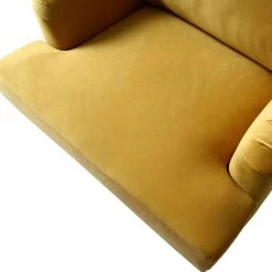 Brigette Mustard Velvet Armchair With Antique Brass Castor Legs 21 Brigette Mustard Velvet Armchair With Antique Brass Castor Legs -The Furniture Shop AYSF 010 MUSTARD VEL 1ST detail2