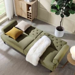 Hanney 3-Seater Chesterfield Sofabed In Moss Green Velvet -The Furniture Shop AYSF 011 MOSSGREEN VEL scene2