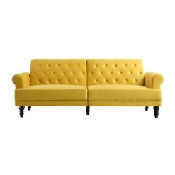 Hanney 3-Seater Chesterfield Sofabed In Mustard Yellow Velvet -The Furniture Shop AYSF 011 MUSTARD VEL WB1