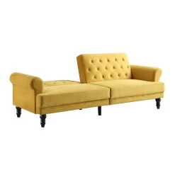 Hanney 3-Seater Chesterfield Sofabed In Mustard Yellow Velvet -The Furniture Shop AYSF 011 MUSTARD VEL WB3