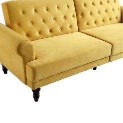 Hanney 3-Seater Chesterfield Sofabed In Mustard Yellow Velvet -The Furniture Shop AYSF 011 MUSTARD VEL detail1