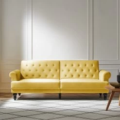 Hanney 3-Seater Chesterfield Sofabed In Mustard Yellow Velvet -The Furniture Shop AYSF 011 MUSTARD VEL main