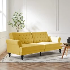 Hanney 3-Seater Chesterfield Sofabed In Mustard Yellow Velvet -The Furniture Shop AYSF 011 MUSTARD VEL scene1