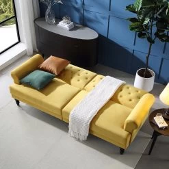 Hanney 3-Seater Chesterfield Sofabed In Mustard Yellow Velvet -The Furniture Shop AYSF 011 MUSTARD VEL scene2 8aaca46c 3a31 40d0 94f7 71fef09c225c