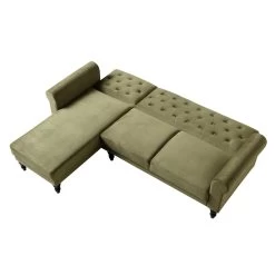Hanney Chesterfield Chaise Sofabed In Moss Green Velvet -The Furniture Shop AYSF 012 MOSSGREEN VEL WB5