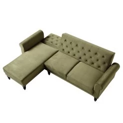 Hanney Chesterfield Chaise Sofabed In Moss Green Velvet -The Furniture Shop AYSF 012 MOSSGREEN VEL WB6