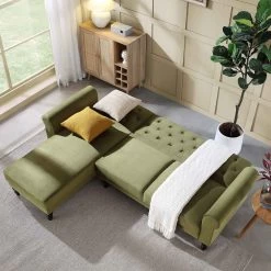 Hanney Chesterfield Chaise Sofabed In Moss Green Velvet -The Furniture Shop AYSF 012 MOSSGREEN VEL scene2
