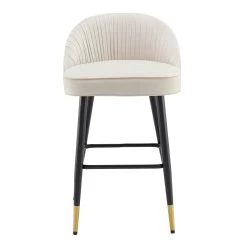 Miyae Set Of 2 Pleated Champagne Beige Velvet Upholstered Counter Stools -The Furniture Shop BCH 2148 CHAMP VEL 2P WB4