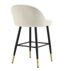 Miyae Set Of 2 Pleated Champagne Beige Velvet Upholstered Counter Stools -The Furniture Shop BCH 2148 CHAMP VEL 2P WB6