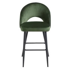 Oakley Set Of 2 Dark Green Velvet Upholstered Counter Stools With Contrast Piping -The Furniture Shop BCH 2155 DARKGREEN VEL 2P WB2