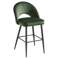 Oakley Set Of 2 Dark Green Velvet Upholstered Counter Stools With Contrast Piping -The Furniture Shop BCH 2155 DARKGREEN VEL 2P WB3