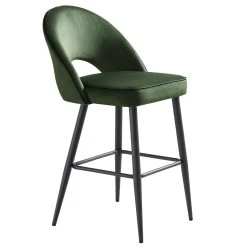 Oakley Set Of 2 Dark Green Velvet Upholstered Counter Stools With Contrast Piping -The Furniture Shop BCH 2155 DARKGREEN VEL 2P WB4