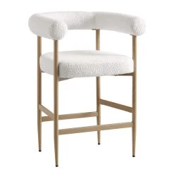 Fulbourn White Boucle Counter Stool With Natural Wood Effect Legs -The Furniture Shop BCH 2171 WHITE BOUCLE NAT WB1