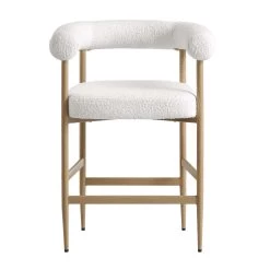 Fulbourn White Boucle Counter Stool With Natural Wood Effect Legs -The Furniture Shop BCH 2171 WHITE BOUCLE NAT WB2
