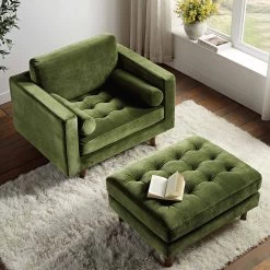 Henrietta Armchair, Moss Green Velvet -The Furniture Shop BOSF 9680 FERN VEL 1ST scene4
