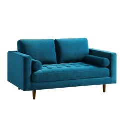 Henrietta 2-Seater Sofa, Teal Velvet -The Furniture Shop BOSF 9680 TEAL VEL 2ST WB2