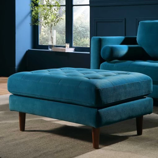 Henrietta Ottoman, Teal Velvet -The Furniture Shop BOSF 9680 TEAL VEL STOOL main