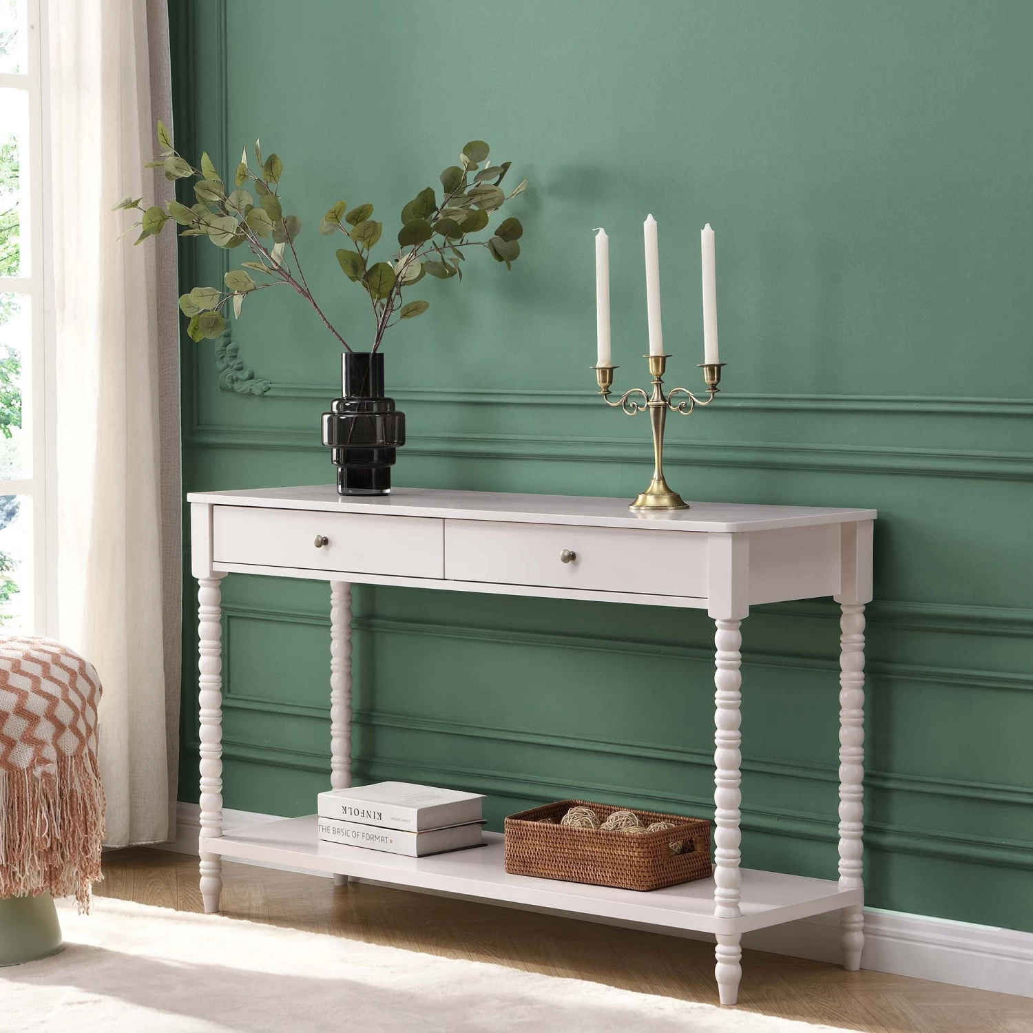 Aldwinke Beige Bobbin 2 Drawer Large Console Table 4 Aldwinke Beige Bobbin 2 Drawer Large Console Table - Image 2