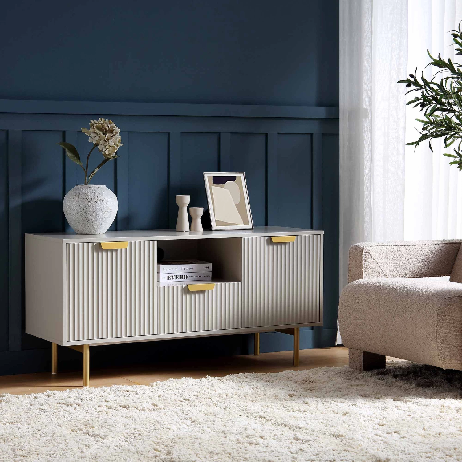 Richmond Ridged 120cm Wide TV Media Unit, Matte Taupe 2 Richmond Ridged 120cm Wide TV Media Unit, Matte Taupe