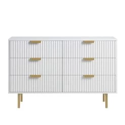 Richmond Ridged Wide Chest Of 6 Drawers, Matte White -The Furniture Shop BSD 107 WHITE WB1