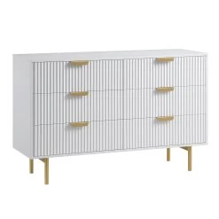 Richmond Ridged Wide Chest Of 6 Drawers, Matte White -The Furniture Shop BSD 107 WHITE WB2