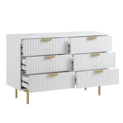 Richmond Ridged Wide Chest Of 6 Drawers, Matte White -The Furniture Shop BSD 107 WHITE WB3