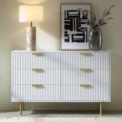 Richmond Ridged Wide Chest Of 6 Drawers, Matte White -The Furniture Shop BSD 107 WHITE scene1