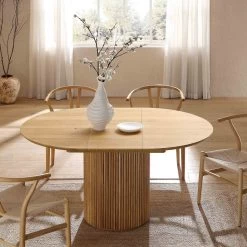 Maru Round 4-6 Seater Extending Oak Pedestal Dining Table, Oak 20 Maru Round 4-6 Seater Extending Oak Pedestal Dining Table, Oak -The Furniture Shop BSD 135 OAK scene1