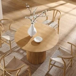 Maru Round 4-6 Seater Extending Oak Pedestal Dining Table, Oak 21 Maru Round 4-6 Seater Extending Oak Pedestal Dining Table, Oak -The Furniture Shop BSD 135 OAK scene3