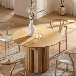 Maru Round 4-6 Seater Extending Oak Pedestal Dining Table, Oak 22 Maru Round 4-6 Seater Extending Oak Pedestal Dining Table, Oak -The Furniture Shop BSD 135 OAK scene4