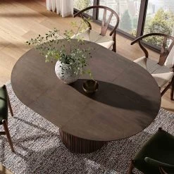 Maru Round 4-6 Seater Extending Oak Pedestal Dining Table, Silver Oak -The Furniture Shop BSD 135 SILK scene2