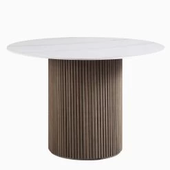 Maru Ceramic Top Silver Oak Pedestal Round Dining Table -The Furniture Shop BSD 137 SILK WB1